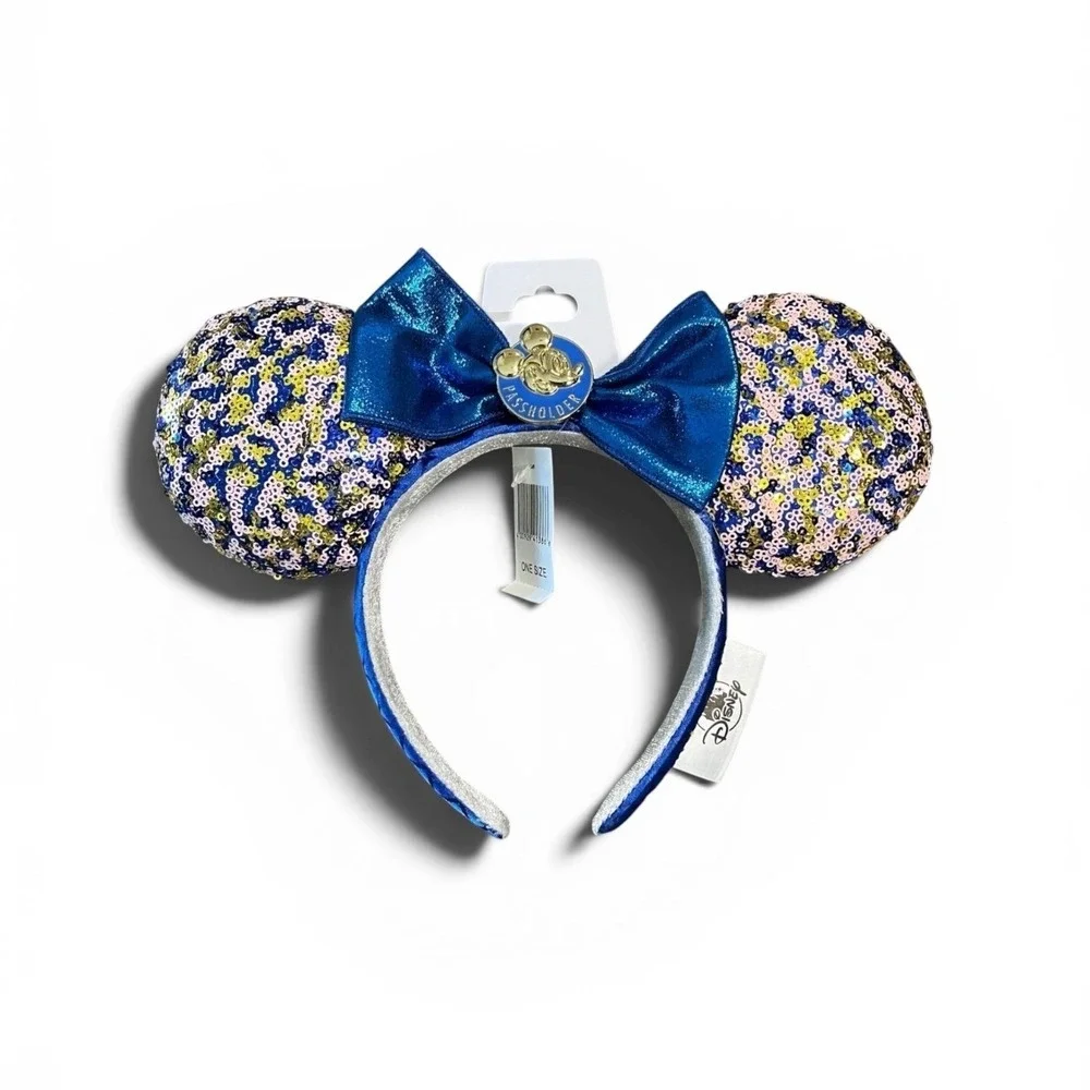 Disney Minnie Mouse Ears Headband Blue NEW Passholder Sequin Bow Passholder